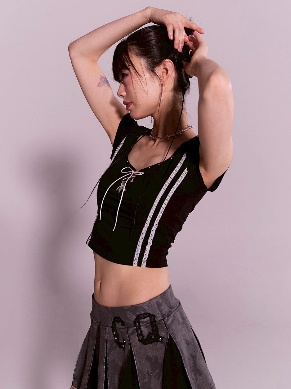 【CHERRYQUIRI】twin lace metalic tee