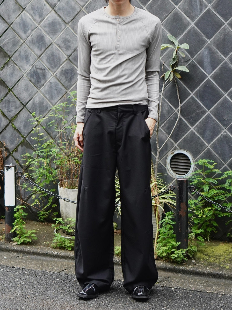 東京店WEB限定受注制【Chikashitsu +】snap rib henley neck tee / 【チカシツプラス】スナップリブヘンリーネックTシャツ (4color)