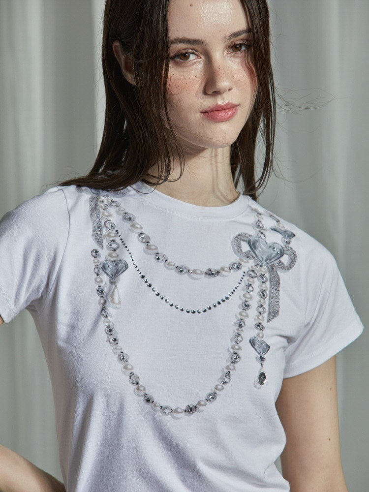 【GATELESS】NECKLACE PRINT CROPPED T-SHIRT / 【ゲートレス】ネックレスプリントクロップド半袖Tシャツ