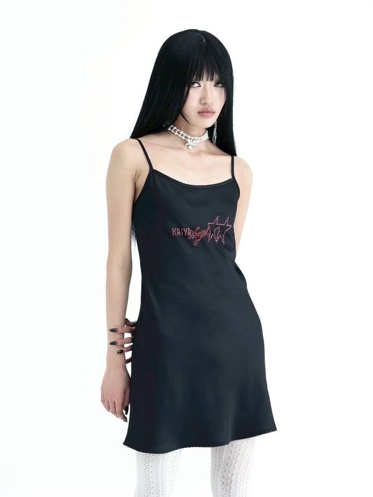 【KAIYA】Satin Crystal Logo Dress / 【カイヤ】サテンクリスタルロゴワンピース