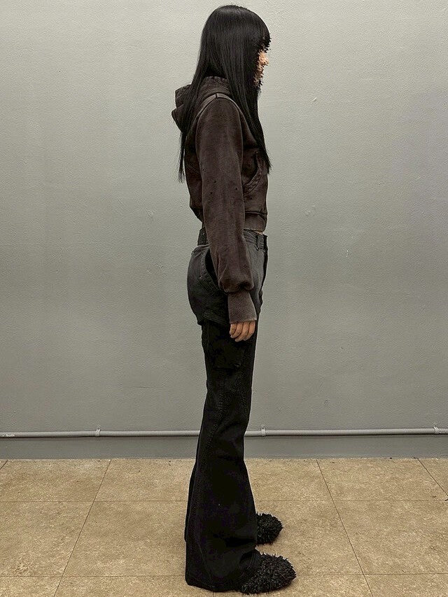 【BLR BLUER】Grunge Punched Washing Hoodie Zip-Up