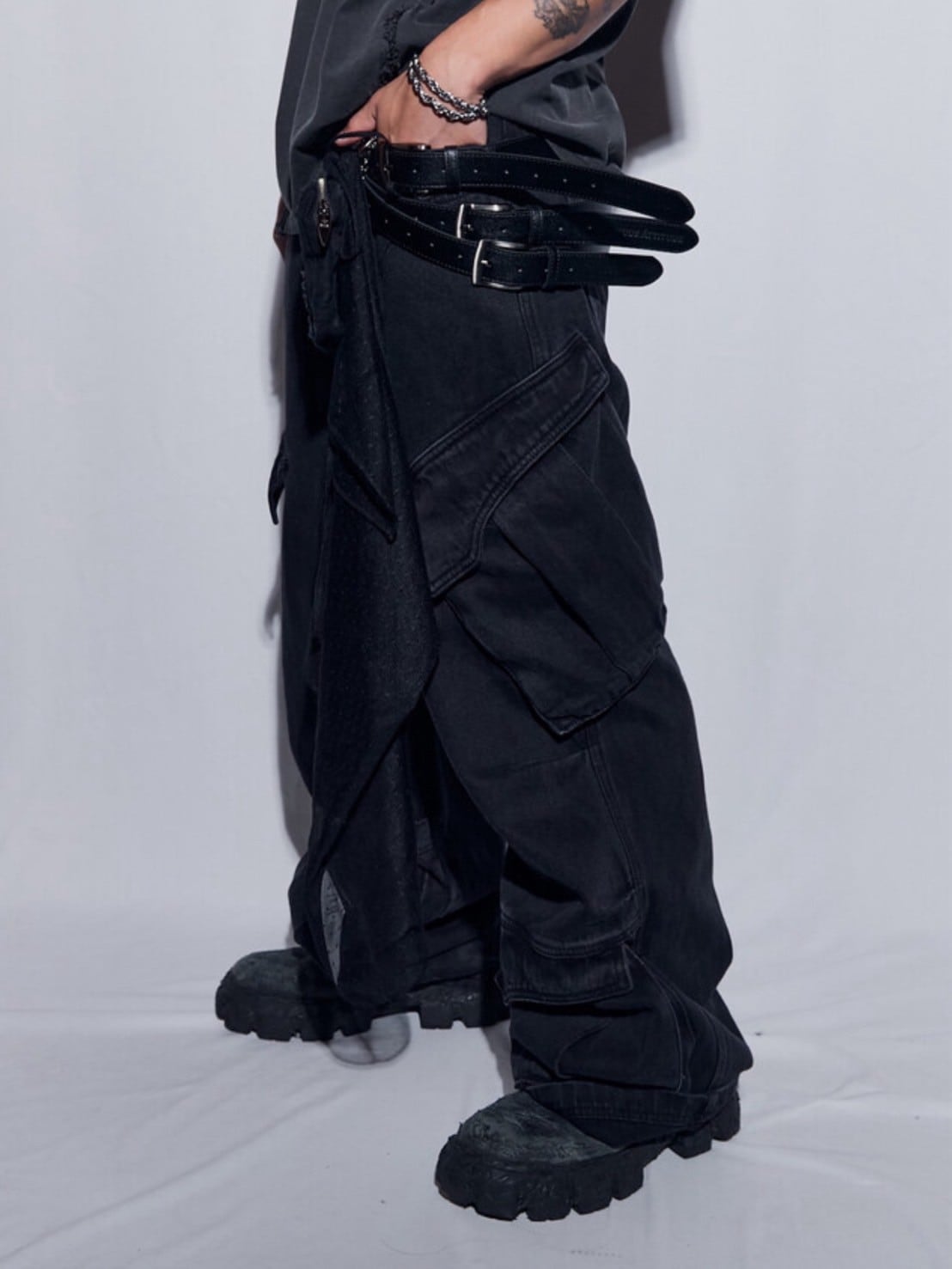 【BLR BLUER】Utility Cargo Washed Denim Pants