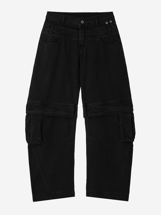 【BLR BLUER】Divided Curved Line Double Buckle Pants