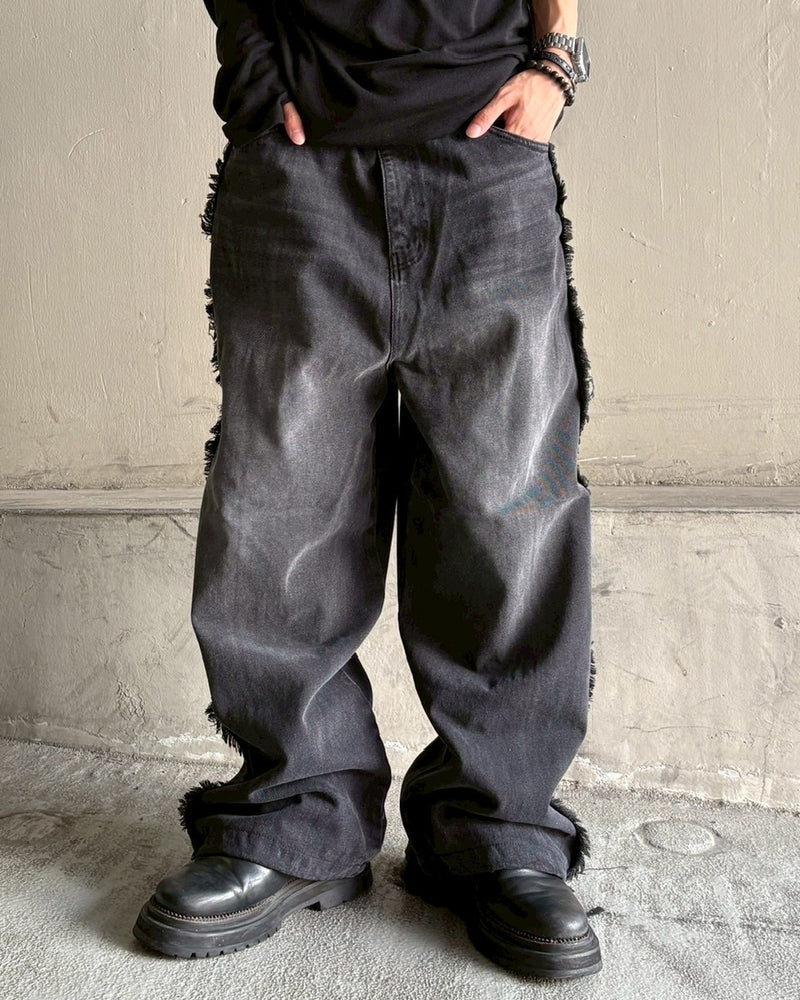 大阪店WEB限定受注制【Chikashitsu +】 fringe wide denim pants / 【チカシツプラス】フリンジワイドデニムパンツ