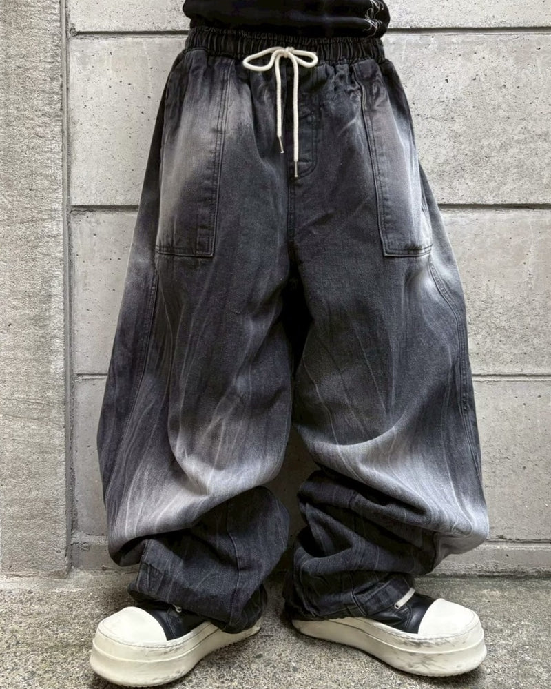 受注制【Never mind the XU】washde ballon denim pants / 【エックスユードッグ】ウォッシュドバルーンデニムパンツ