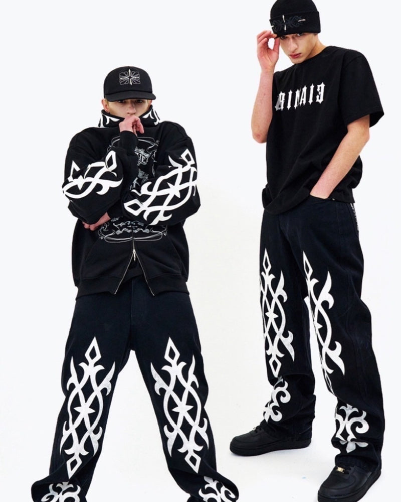 【E RIN AI E】BRIGHT TRIBAL PARTY DENIM PANTS
