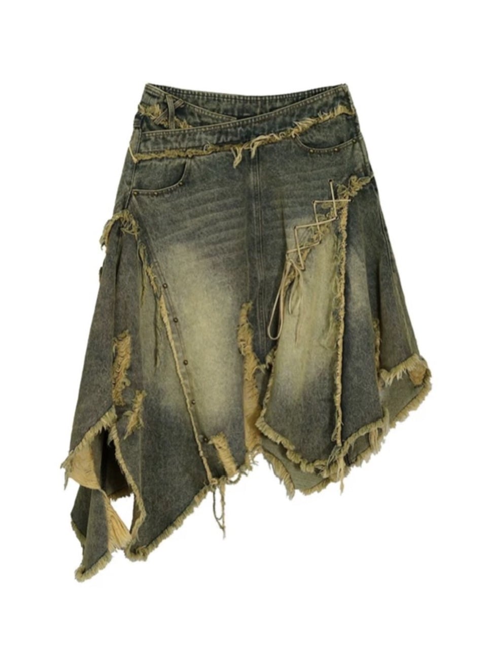 【Cest Nous】Distressed Hem Denim Skirt / 【セヌー】ダメージアシンメトリーデニムスカート