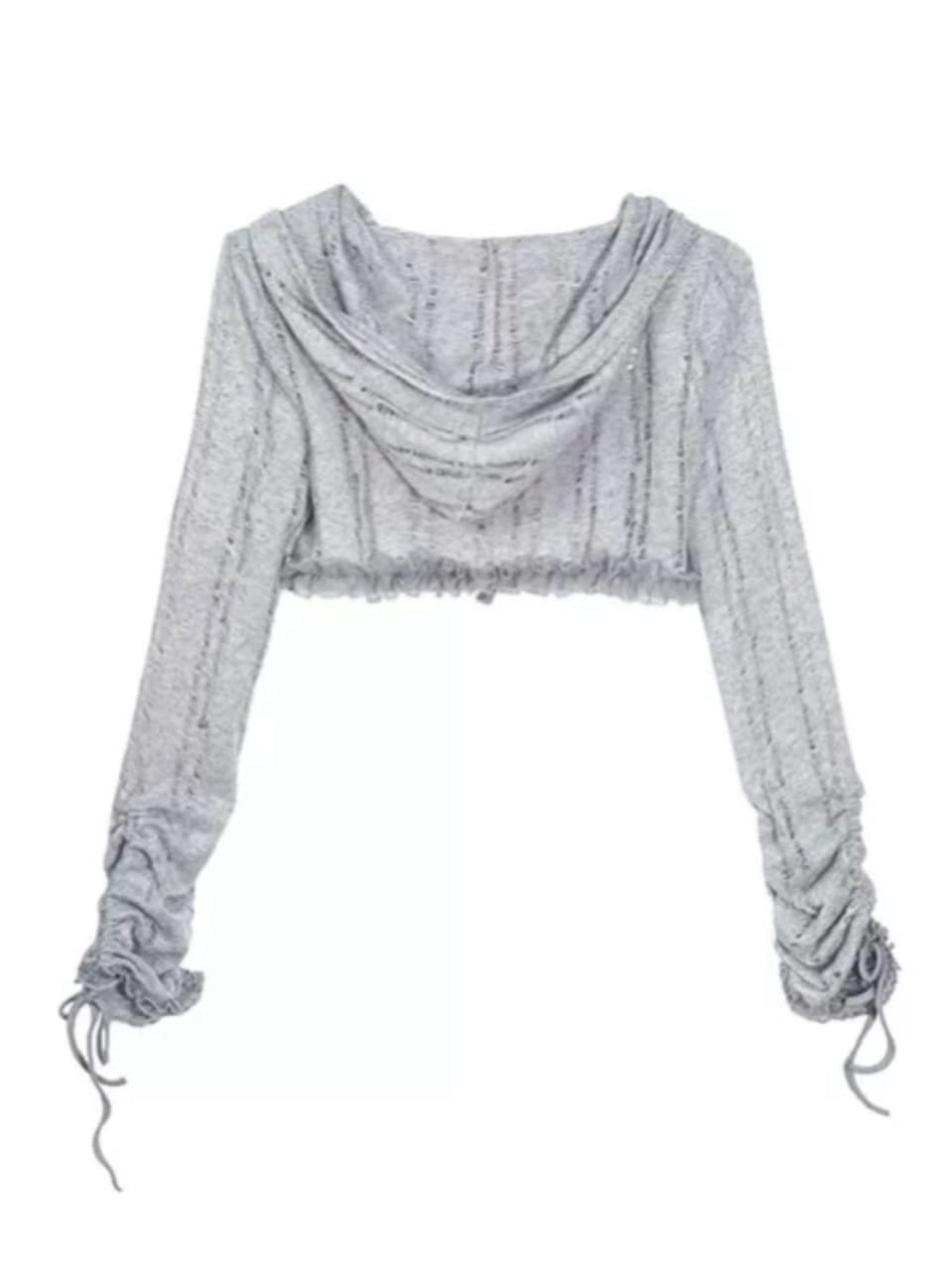 【Cest Nous】Misty Blue Cardigan / 【セヌー】フードフリルシースルーカーディガン