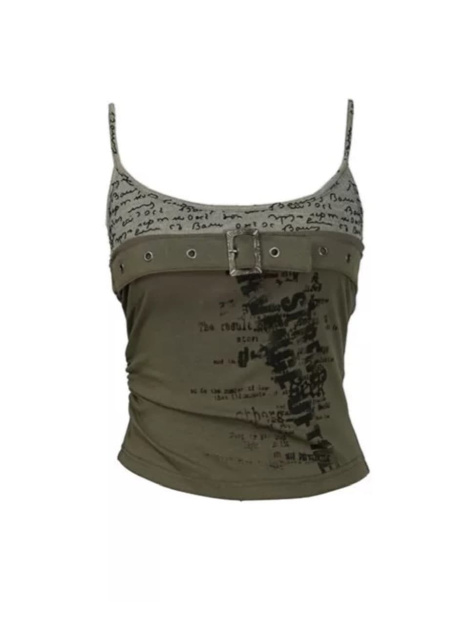 【Cest Nous】Army Green Graffiti Camisole / 【セヌー】グラフィックベルトキャミソール