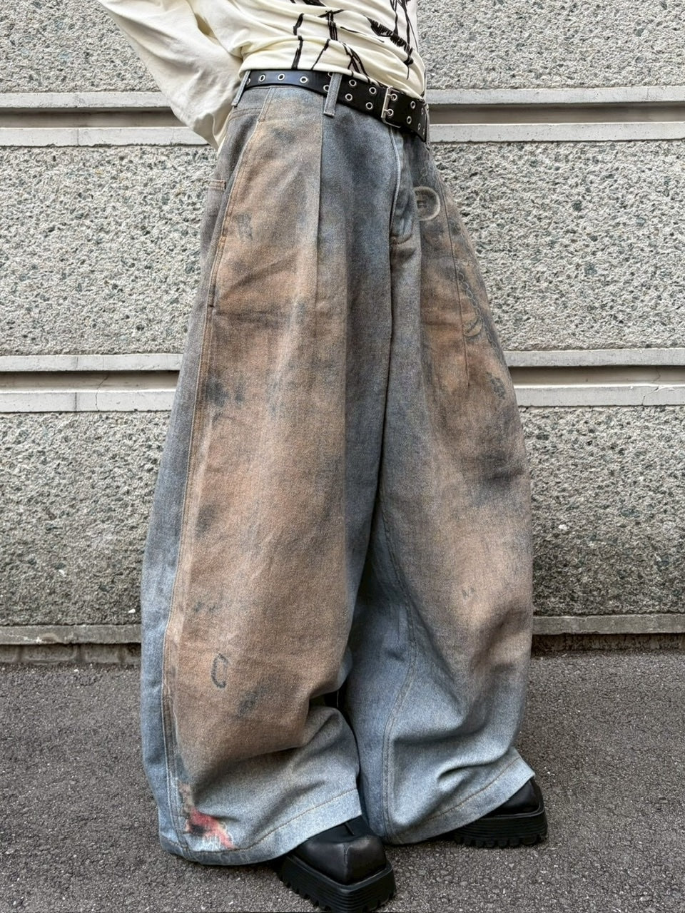 【LUV CODE】chain printed balloon denim pants