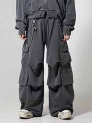 【CHIKASHITSU PLUS HIGH】4 pocket dirty wash sweat cargo pants (charcoal) / 【チカシツプラスハイ】マルチポケットダーティーウォッシュスウェットカーゴパンツ
