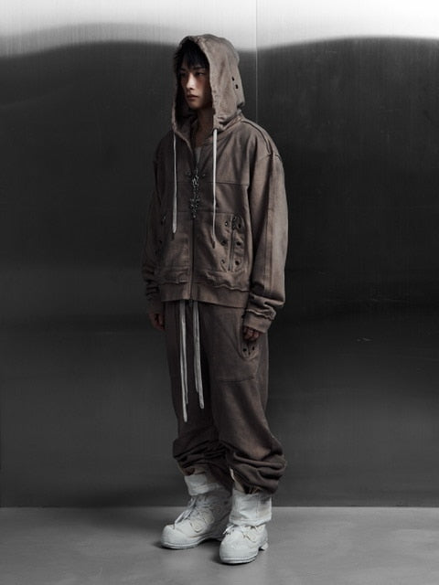 【Rosen Kreuz】EYELET EDGE Set-Up LAYERED SWEAT PANTS