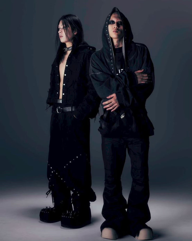【DIG YOUR OWN GRAVE】COATING SLASH FLARE PANTS /【ディグユアオウングレイブ】コーティングダメージフレアパンツ