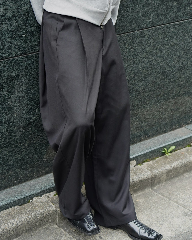 東京店WEB限定受注制【Chikashitsu +】wide tuck drape slacks / 【チカシツプラス】ワイドタックドレープスラックス (2color)