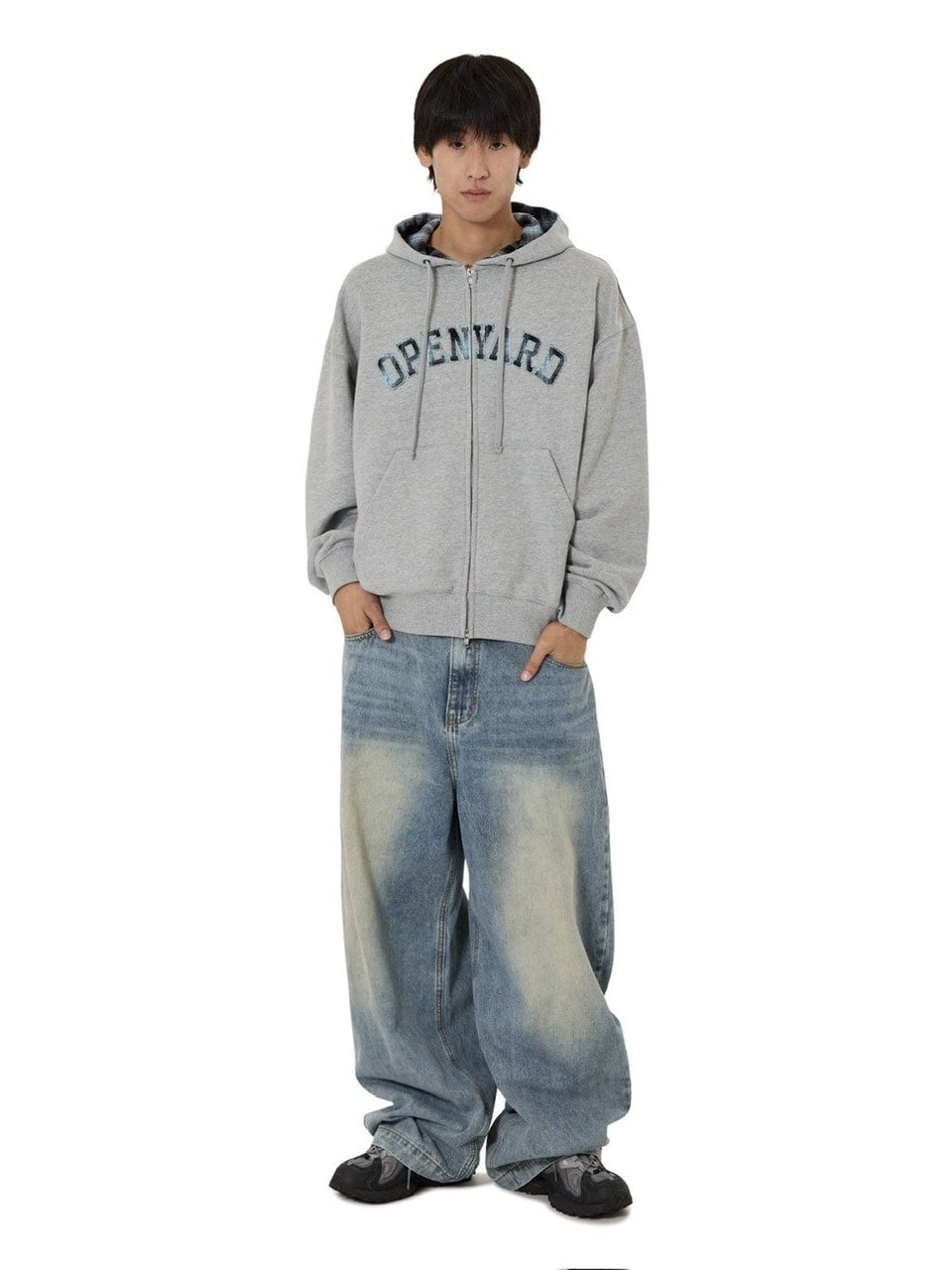 【OY】FLANNEL CHECK LOGO HOODIE ZIP UP