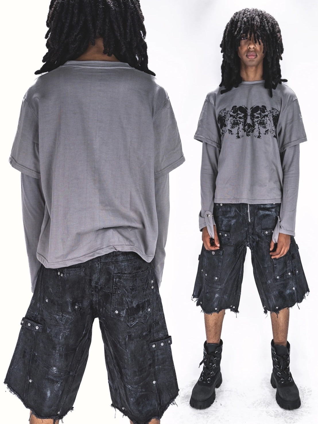【haveyoudiedbefore?】Tombstone DL-Long Sleeve T-shirts / 【ハブユーダイドビフォー】スカルグラフィックレイヤード長袖Tシャツ