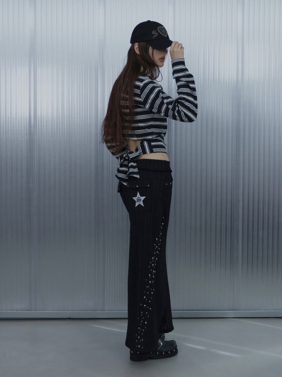 【SETUP‐EXE】STRIPE WAPPEN POLO TOP / 【セットアップエグゼ】ストライプワッペン長袖ポロシャツ