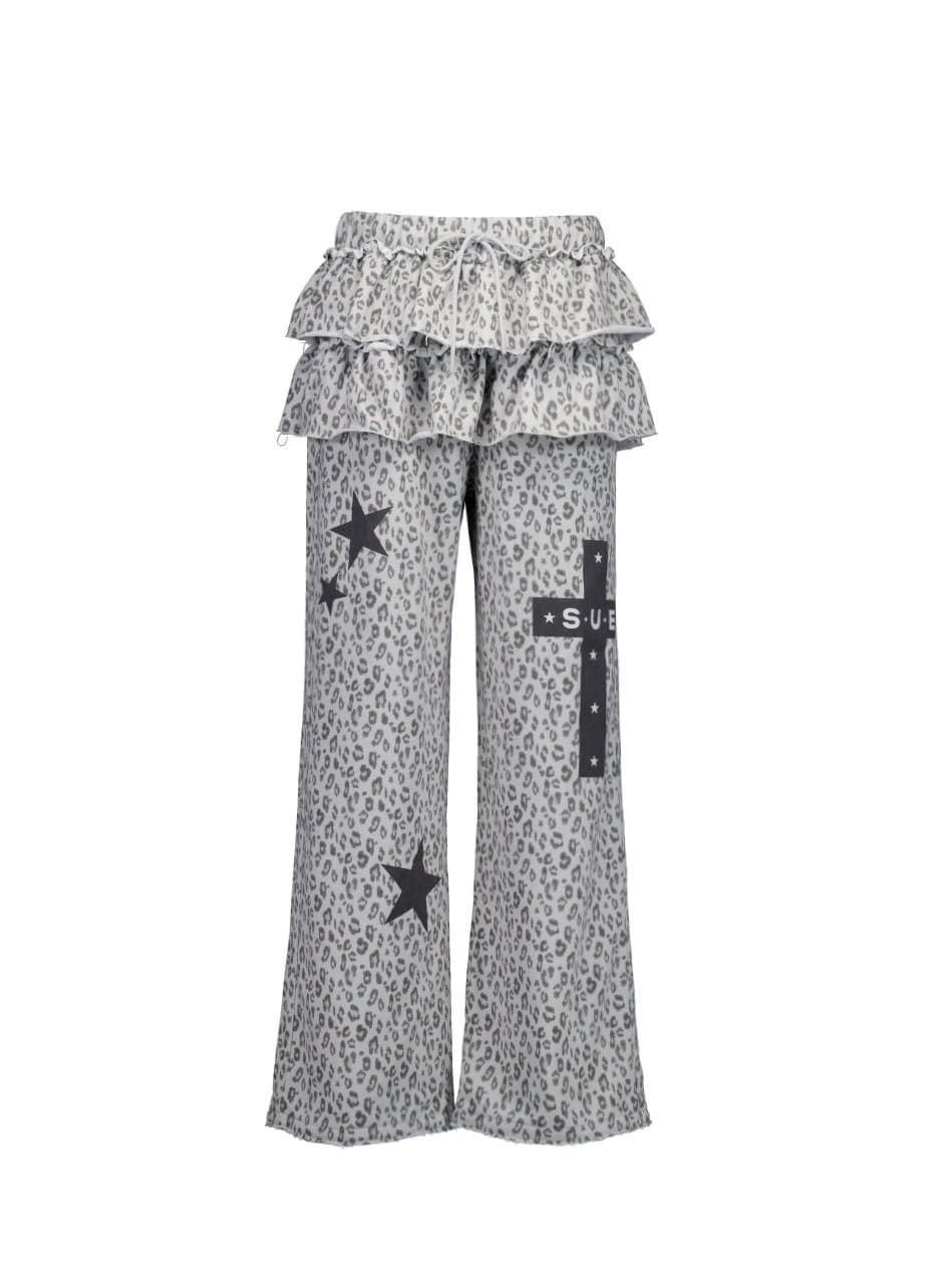 【SETUP‐EXE】FRILL LEOPARD PRINT PANTS / 【セットアップエグゼ】フリルレオパードプリントスウェットパンツ