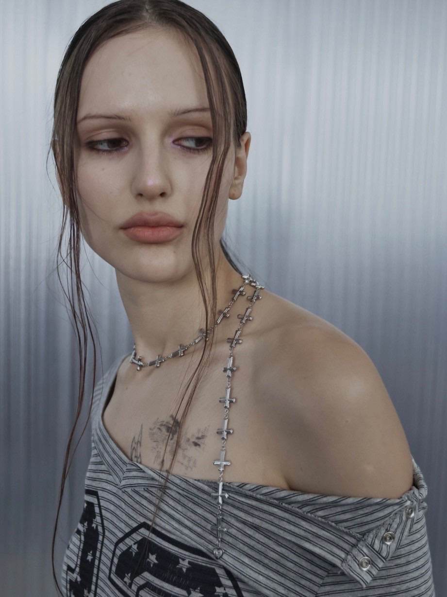 【SETUP‐EXE】DROP CROSS NECKLACE / 【セットアップエグゼ】ドロップクロスネックレス