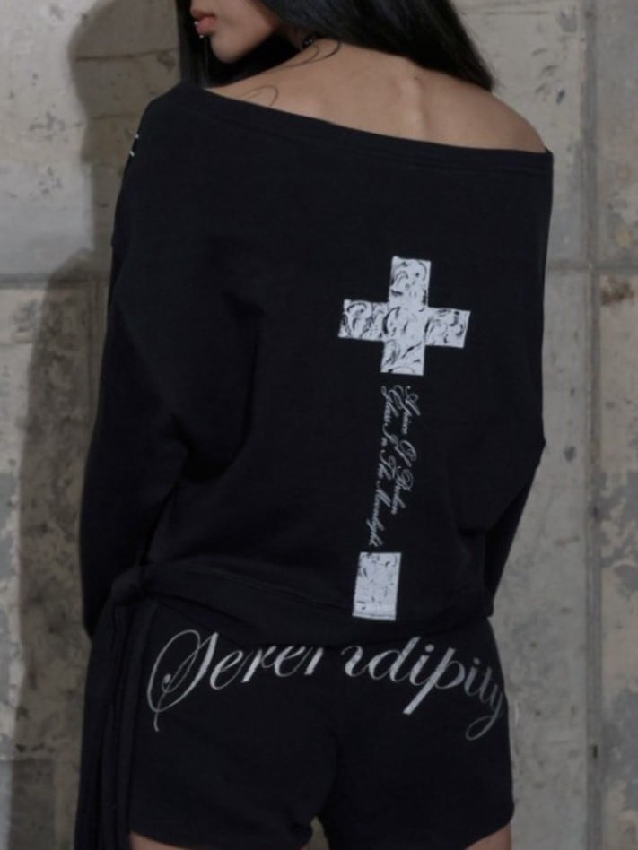 【FANCY CLUB】BOATNECK RIBBON TIE SWEATSHIRT / 【ファンシークラブ】ボートネックリボンタイスウェット長袖Ｔシャツ