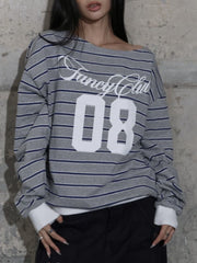 【FANCY CLUB】STRIPE ONE-SHOULDER SWEATSHIRT / 【ファンシークラブ】ストライプワンショルダースウェット長袖Ｔシャツ