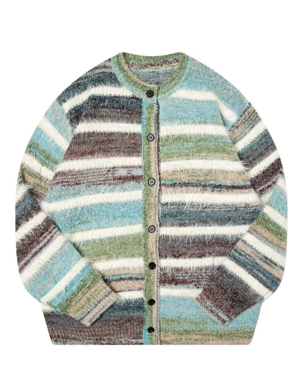 【TGNS】Gradient Terry Faux Mink Striped Cardigan Sweater / 【ツーガンズ】マルチカラーボーダーニットカーディガン