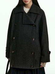 【TGNS】Dark Texture Double-Breasted Short Wool Coat / 【ツーガンズ】ダブルブレステッドボタンショートウールコート