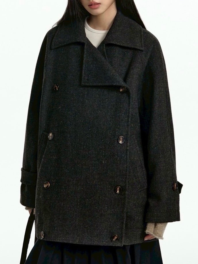【TGNS】Dark Texture Double-Breasted Short Wool Coat / 【ツーガンズ】ダブルブレステッドボタンショートウールコート