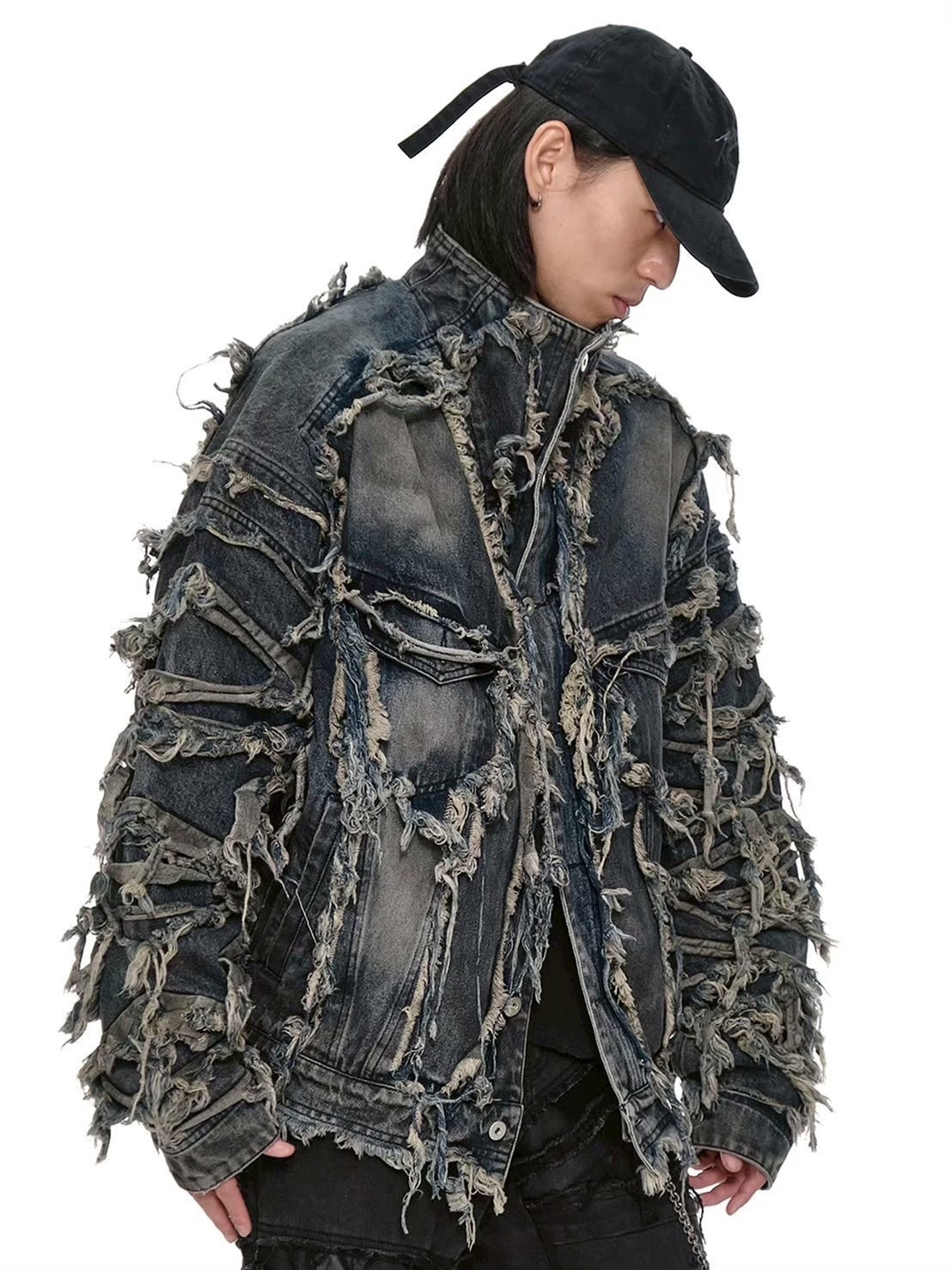 【d5ove】Erosion Fringed Denim Jacket / 【ダヴ】フリンジハイネックデニムジャケット