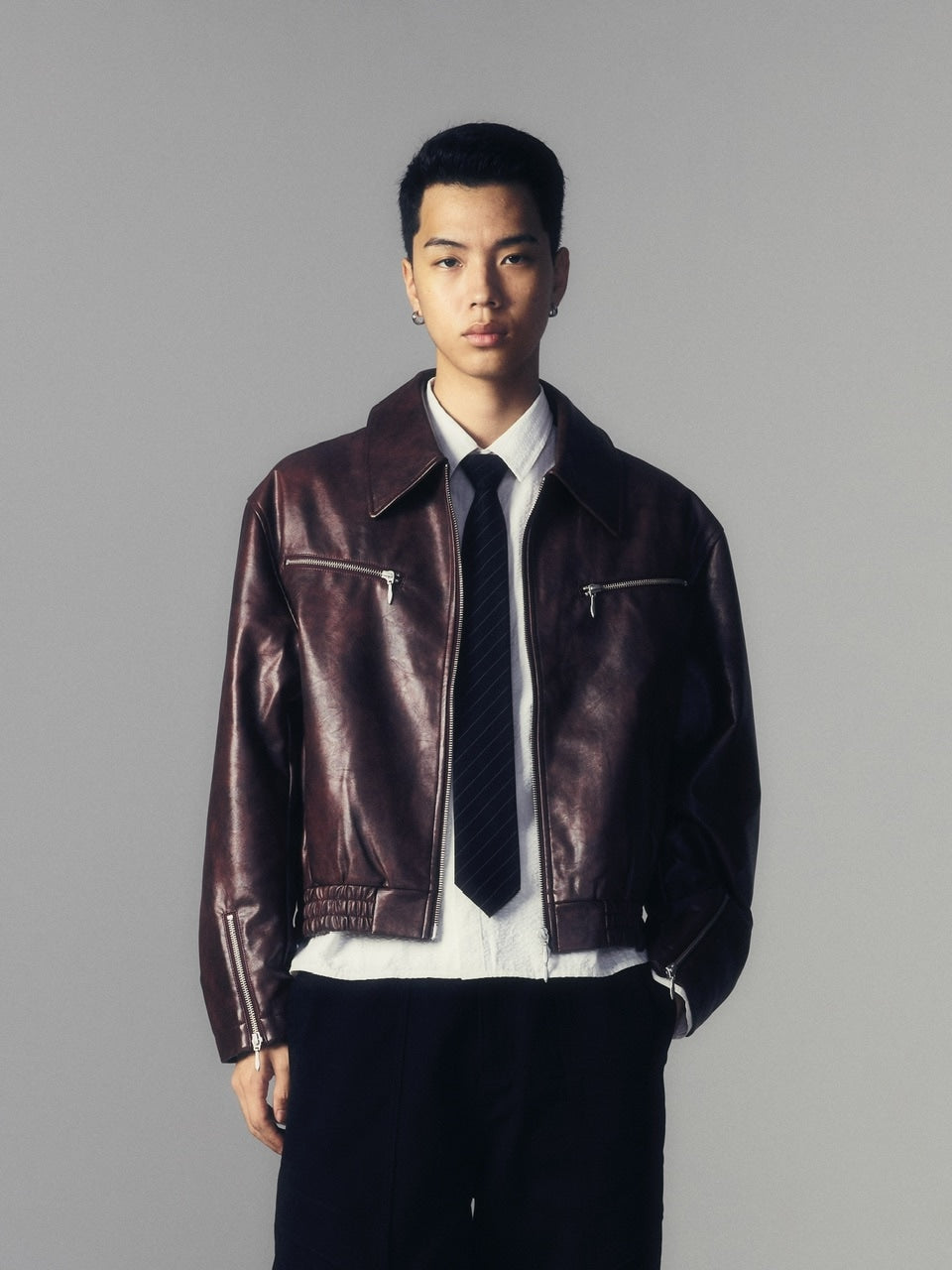 【CS】multi zip faded wash blouson (red brown)