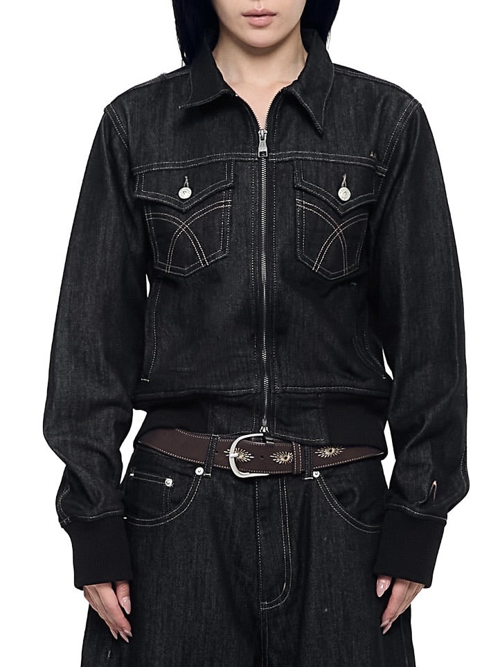 【AAKAM】Banding Denim Zip-Up Jacket