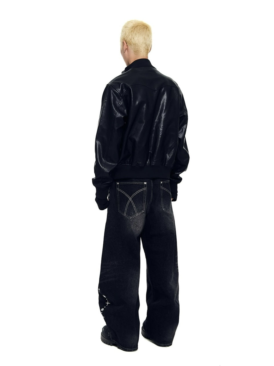 【AAKAM】Side Rhinestone Denim Pants