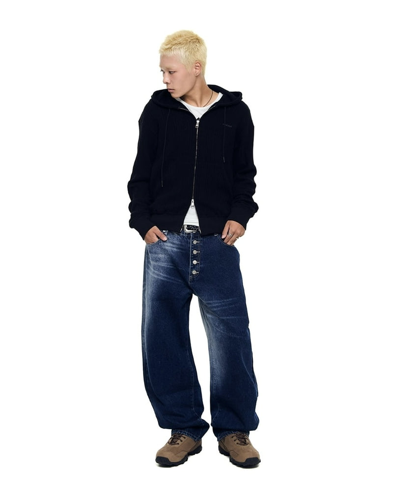 【AAKAM】Knitted Zip-Up Hoodie