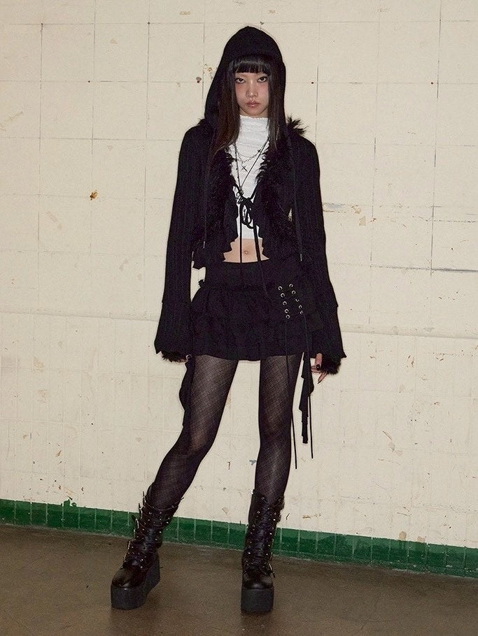 【NOT KNOWING】Hairy Fur Hood Cardigan / 【ノットノーイング】ヘアリーファーフードカーディガン