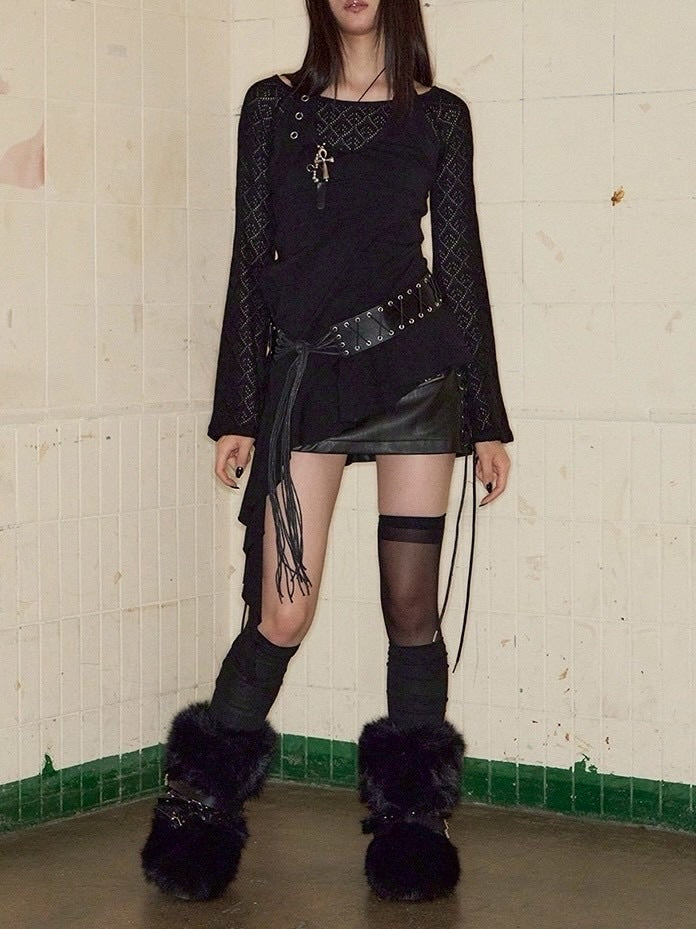 【NOT KNOWING】Belted Halter Ruffle Top / 【ノットノーイング】ベルトホルターラッフル長袖Ｔシャツ