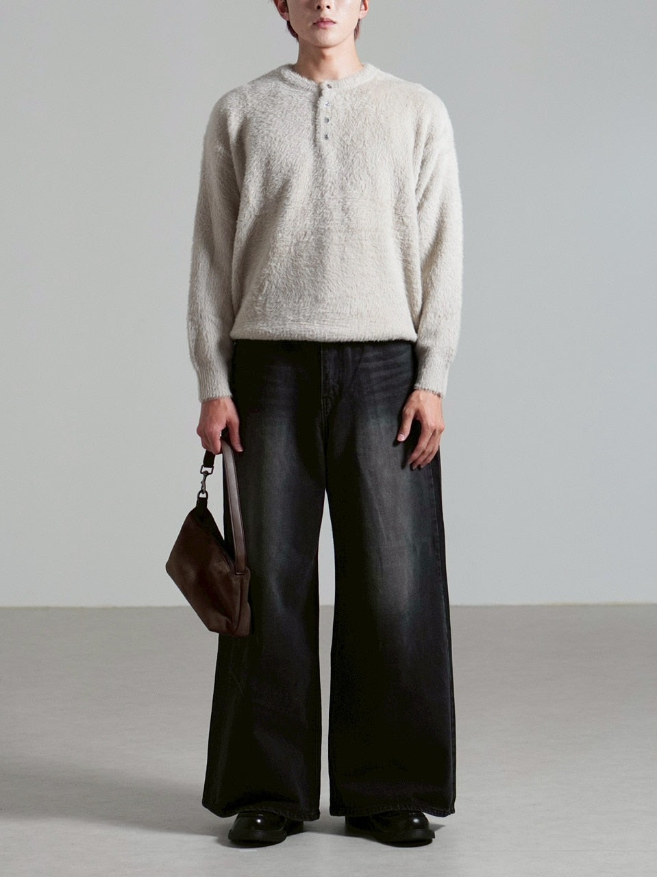 受注制【Chikashitsu +】henry neck hairy knit / 【チカシツプラス】ヘンリーネックヘアリー長袖ニット (5color)