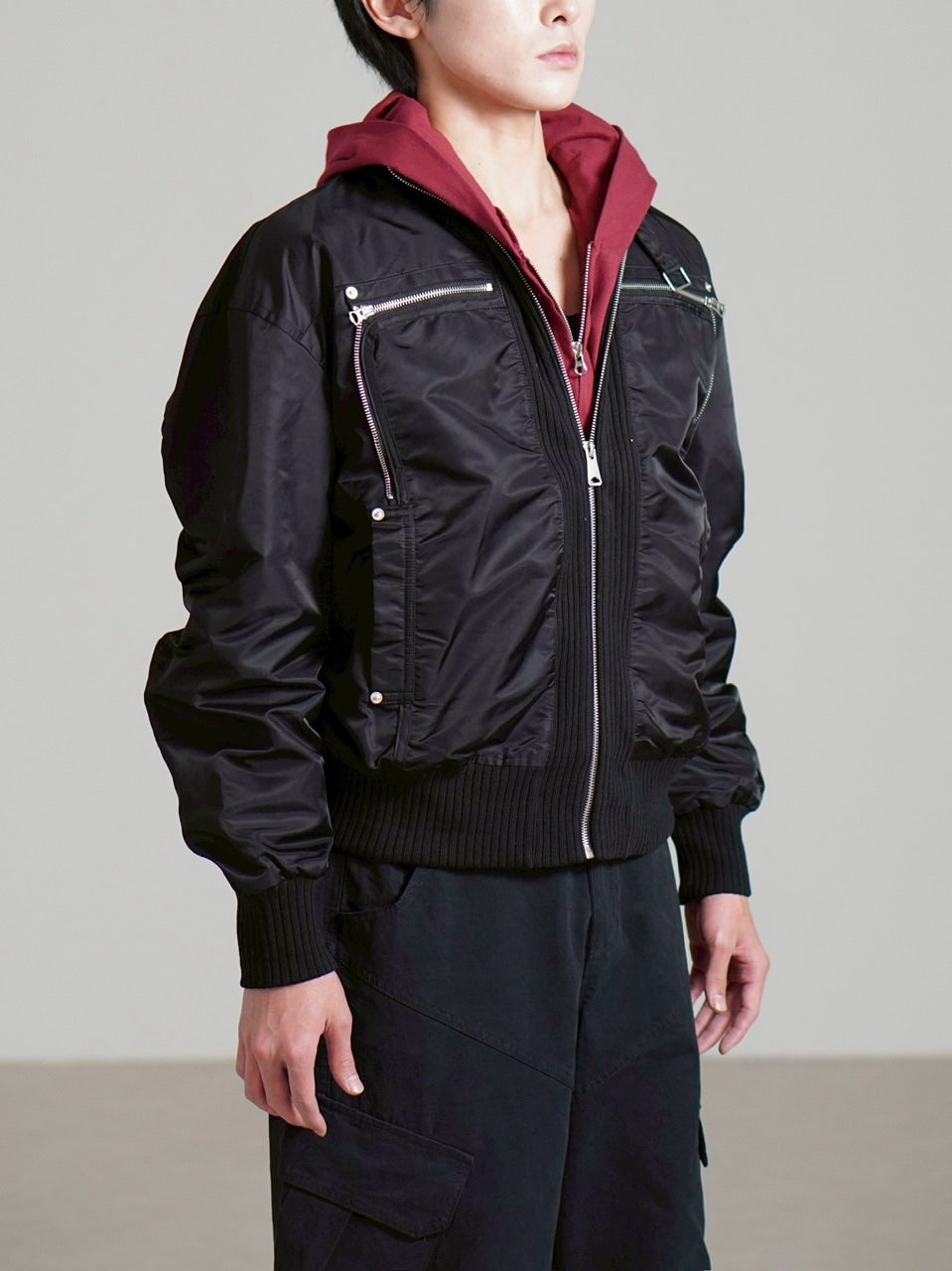 受注制【Chikashitsu +】zip up design bomber blouson / 【チカシツプラス】ジップアップデザインボンバーブルゾン