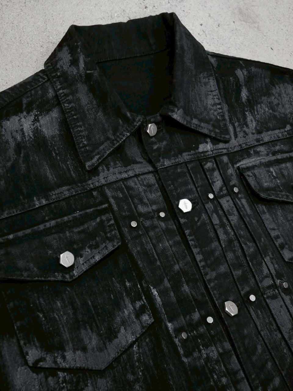 1/2 20:00再販【RICH】Knight Wide Waxed Shirt / 【リッチ】クロスバック半袖デニムシャツ