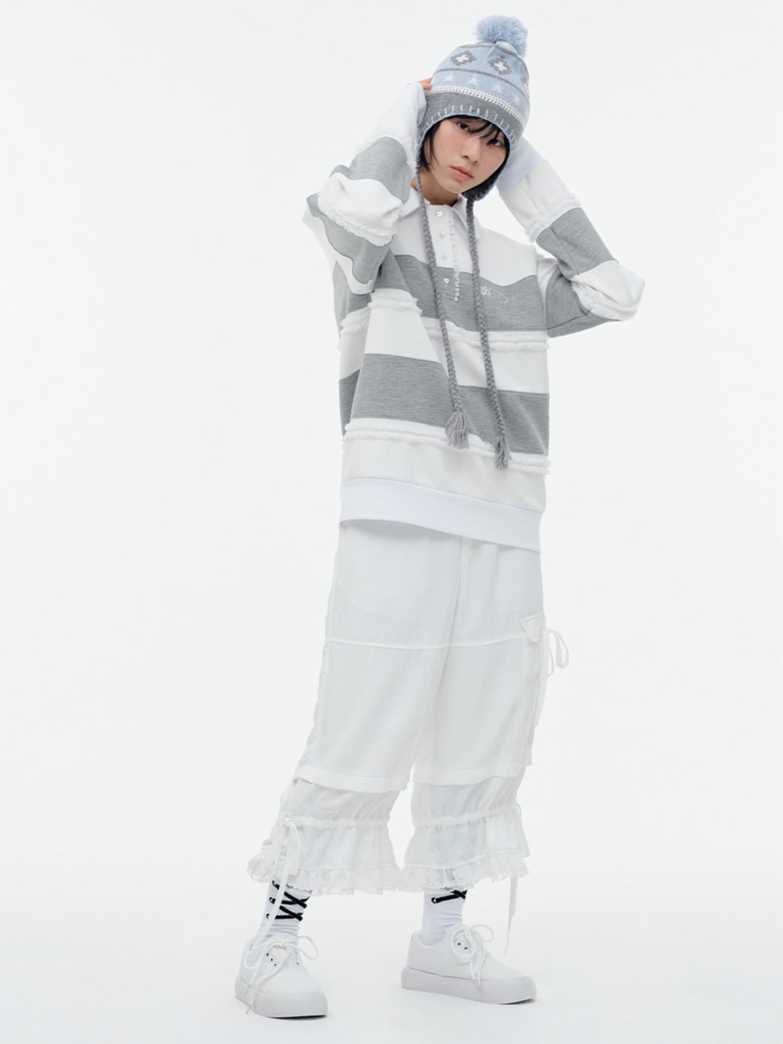 【TUOMIO】RUFFLE POLO TOP / 【トゥオミオ】ラッフル長袖ポロシャツ