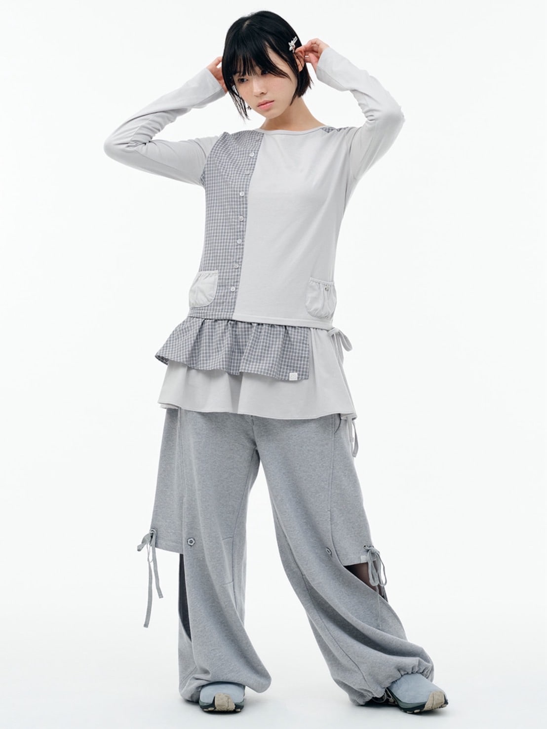 【TUOMIO】CHECK MIXED JERSEY DRESS / 【トゥオミオ】チェックミックスジャージワンピース