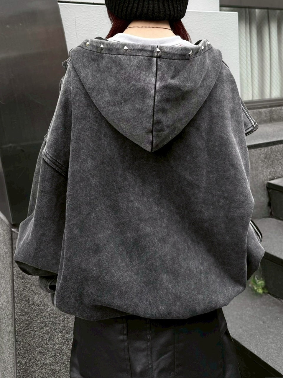 【Never mind the XU】studs washing zip up hoodie / 【ネバーマインドザエックスユー】スタッズウォッシングジップパーカー