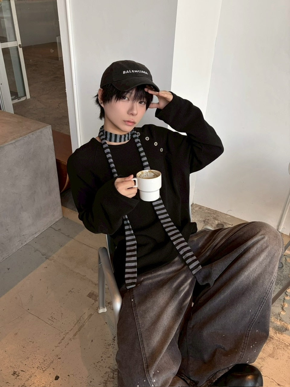 受注制【LUV CODE】snap button waffle long sleeve tee (2color)