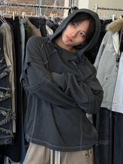 【Never mind the XU】layered hoodie / 【ネバーマインドザエックスユー】レイヤードフーディー