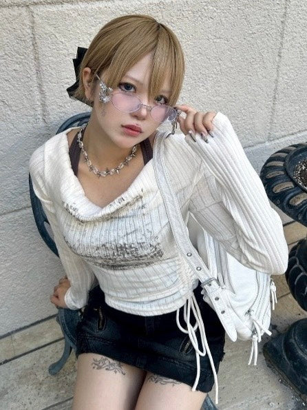 【Never mind the XU】off shoulder tops / 【ネバーマインドザエックスユー】シャーリングオフショルダー長袖トップス (3color)