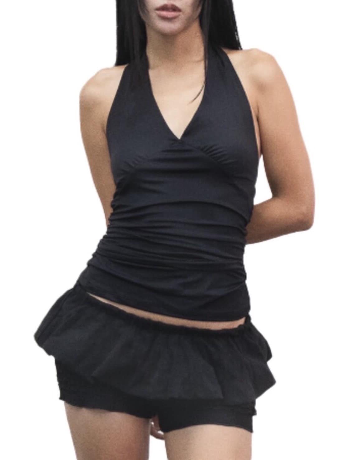 【KAIYA】shirring halter neck