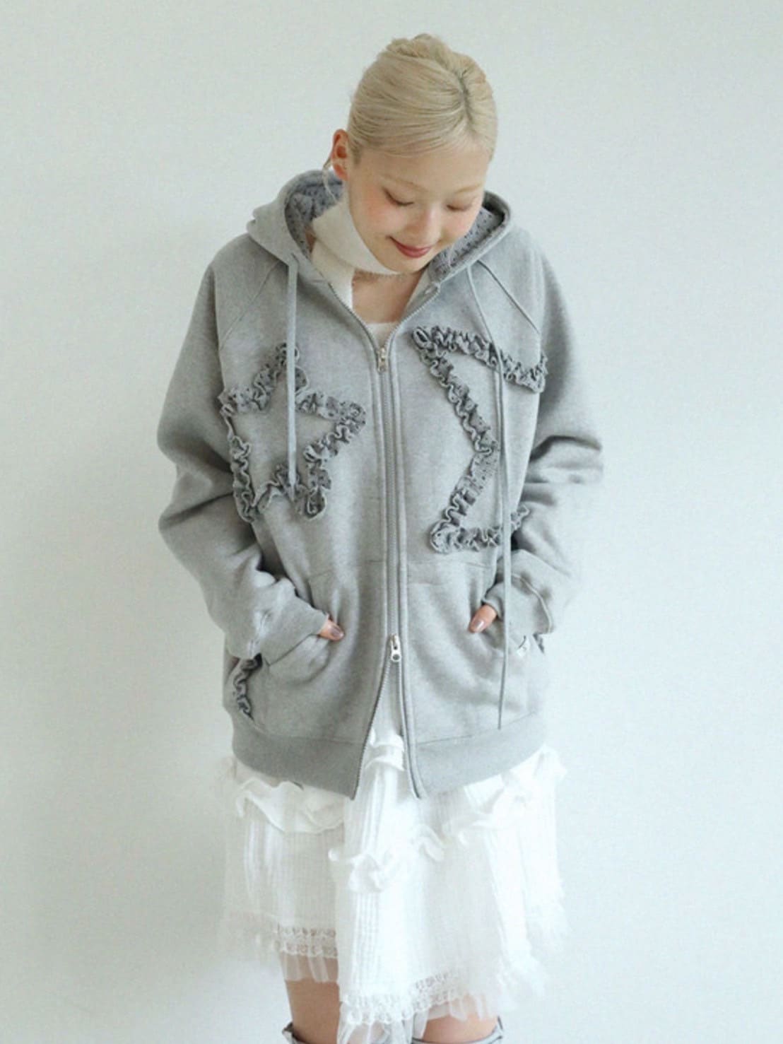 12/21 20:00 再販【Uglyshadow】FLOWER STAR HOODED ZIPUP