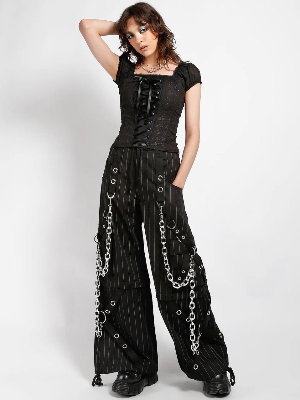 【TRIPP nyc】POWER CHAIN PANT[AF7242MP] / 【トリップ ニューヨーク 】ボンテージチェーンストライプワイドパンツ