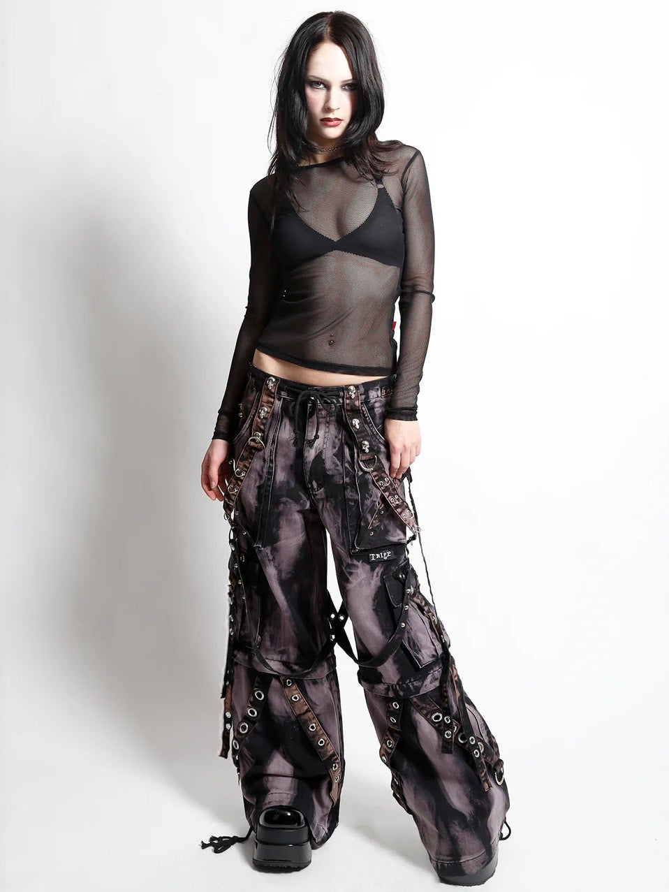 【TRIPP nyc】STORM WASH DENIM PANT[BD7145MB] / 【トリップ ニューヨーク 】ボンテージストラップタイダイウォッシュワイドデニムパンツ