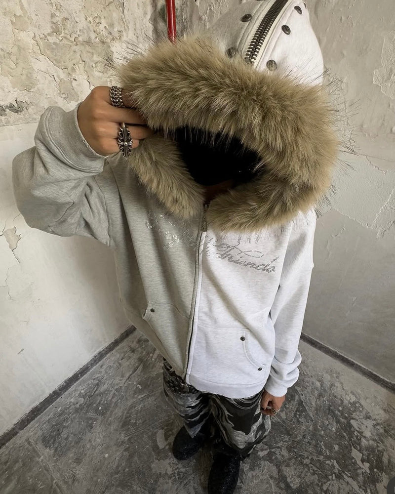 【Thought We Friends】Nyra Zip-Up Jacket with Detachable Fur Hood