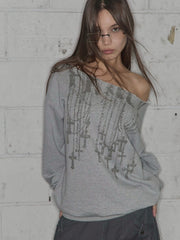 【FANCY CLUB】NECKLISS ONE-SHOULDER SWEATSHIRT / 【ファンシークラブ】ネックレスワンショルダースウェット長袖Tシャツ "
